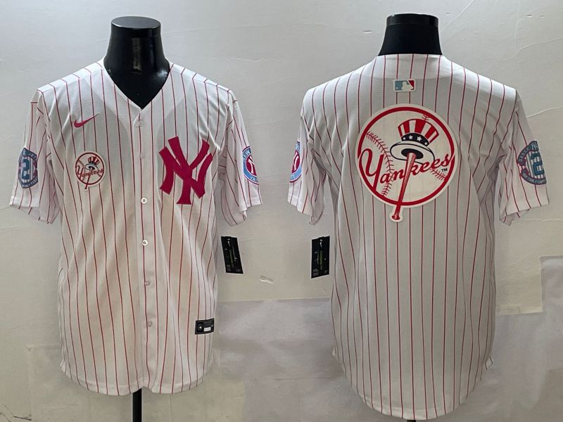 Men New York Yankees Blank White Stripe Jointly Name Nike 2025 MLB Jersey style 29